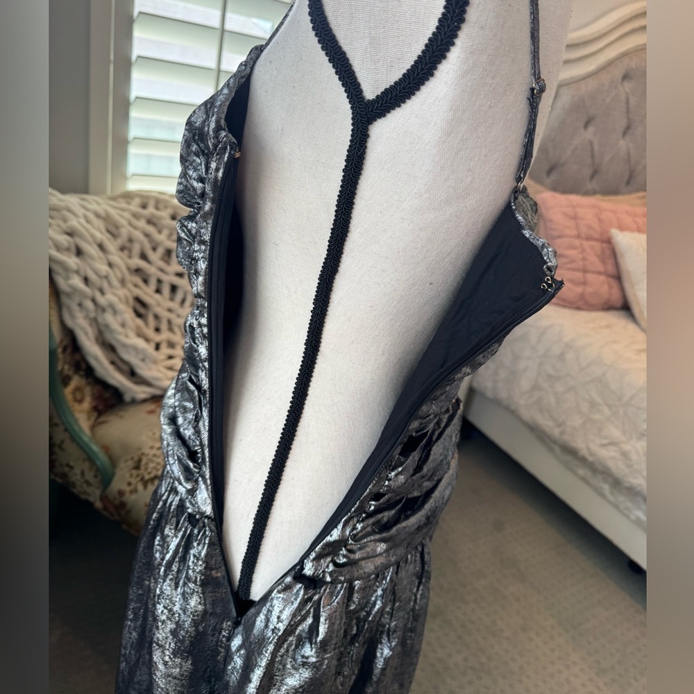 Anthropologie LAMAISÉ Studio Metallic Ruched Dress NWT $298 XS Silver - Picture 7 of 11